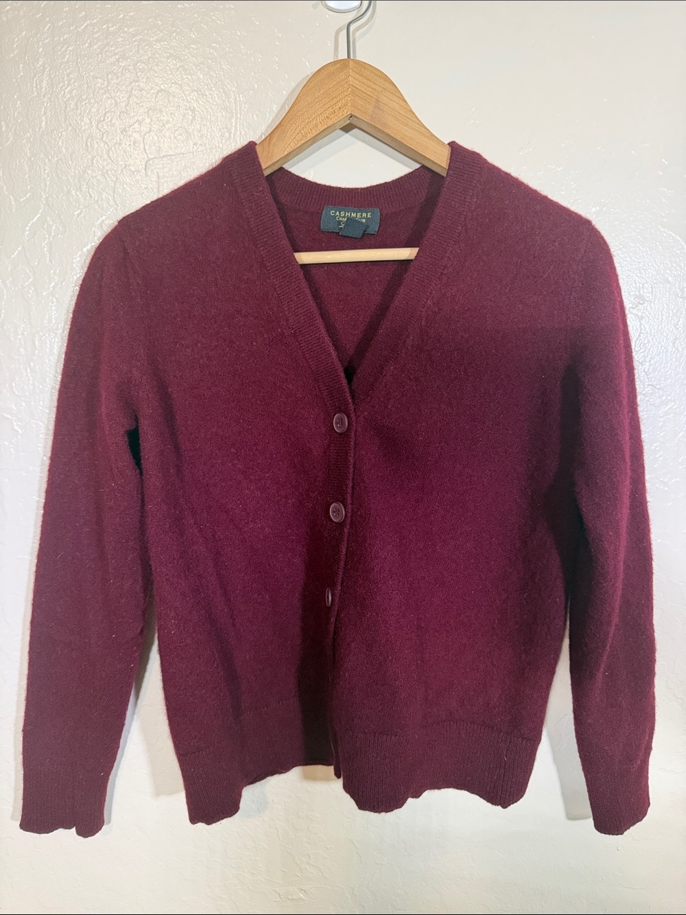 Charter Club Burgundy Luxury 💯Cashmere V-Neck Cardigan Sweater Size M